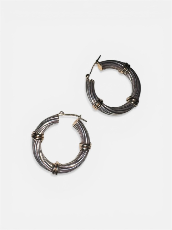 Jewelry - Vintage Mazza Bartholomew Silver 14K Gold Hoop Earrings